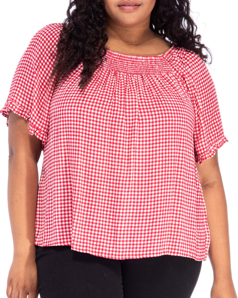 Plus size model wearing Mila Smocked Top by B Collection By Bobeau Curvy | Dia&Co | dia_product_style_image_id:197551